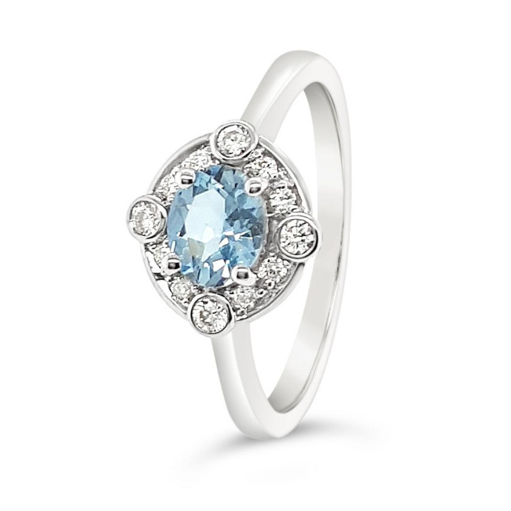 0.50ct Aquamarine & 0.16ct Diamond Dress Ring in 9ct White Gold 0.50ct Aquamarine & 0.16ct Diamond Dress Ring in 9ct White Gold