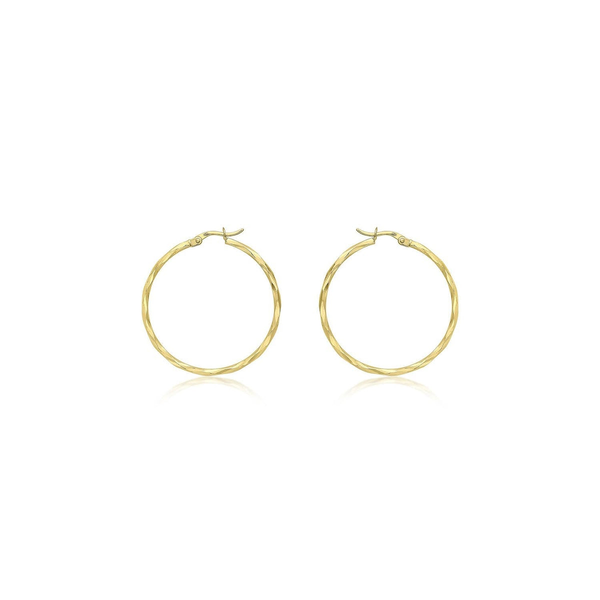 9ct Yellow Gold 33mm Diamond Cut Faceted Hoop Creole Earrings