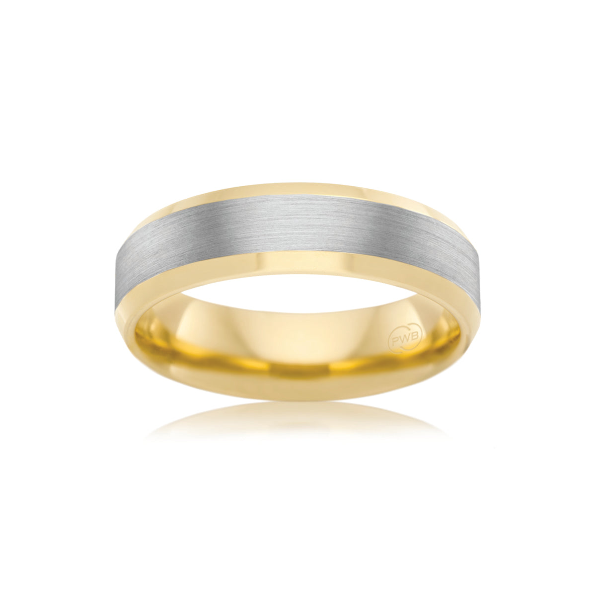 9ct Two-Tone Gold Bevelled Edge Wedding Ring - Main Image
