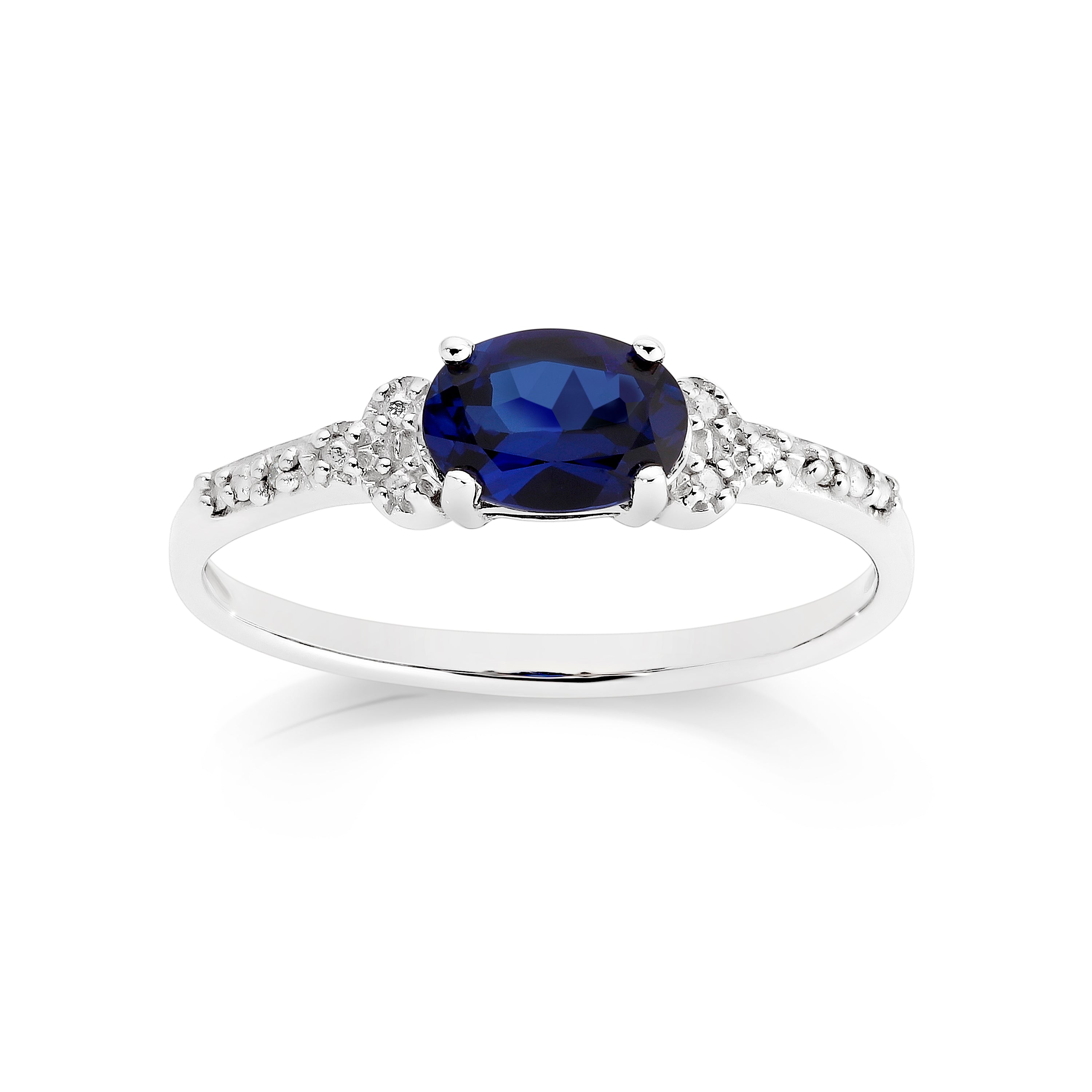 Silver cr sapphire & diamond ring