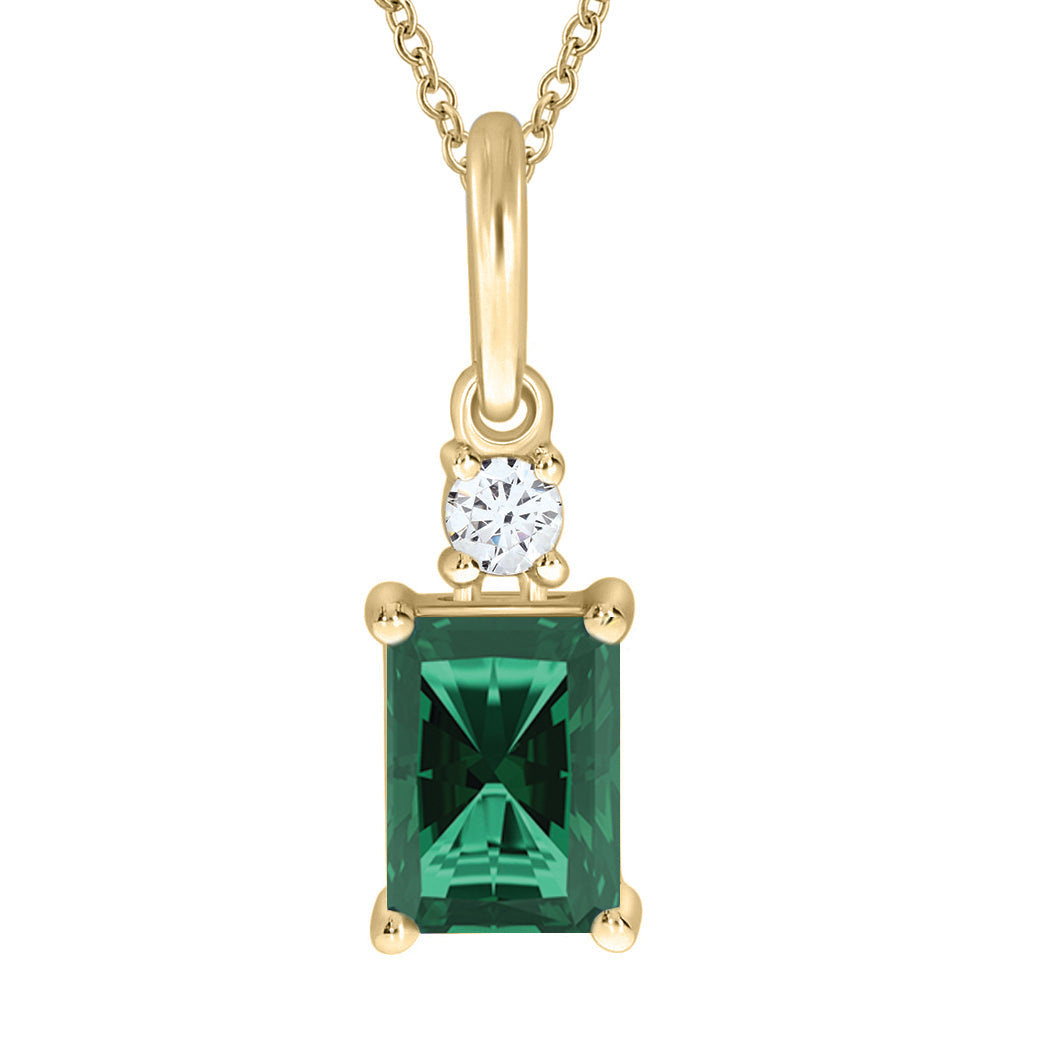 9ct Yellow Gold Lab Emerald and Diamond Pendant