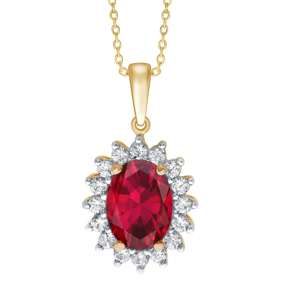 9ct Yellow Gold Lab Ruby and Diamond Pendant