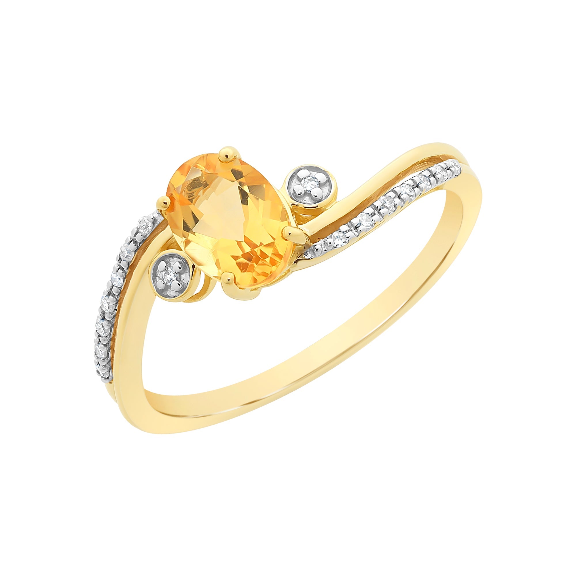 9ct Gold Citrine & Diamond Ring