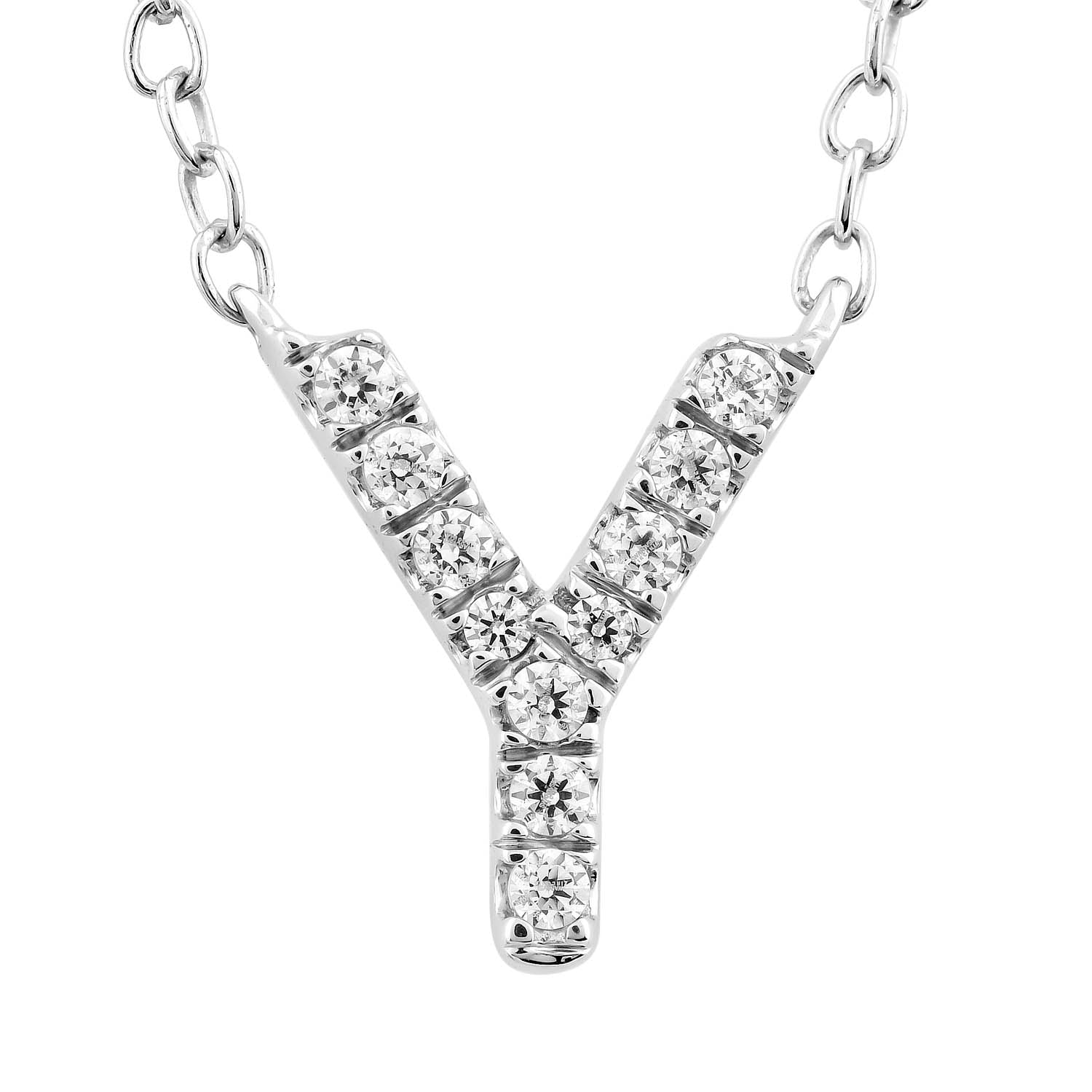 9ct White Gold Diamond Initial 'Y' Necklace main image 1