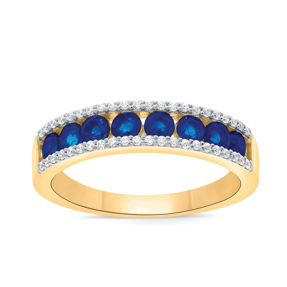 9ct Yellow Gold Lab Blue Sapphire and Diamond Ring
