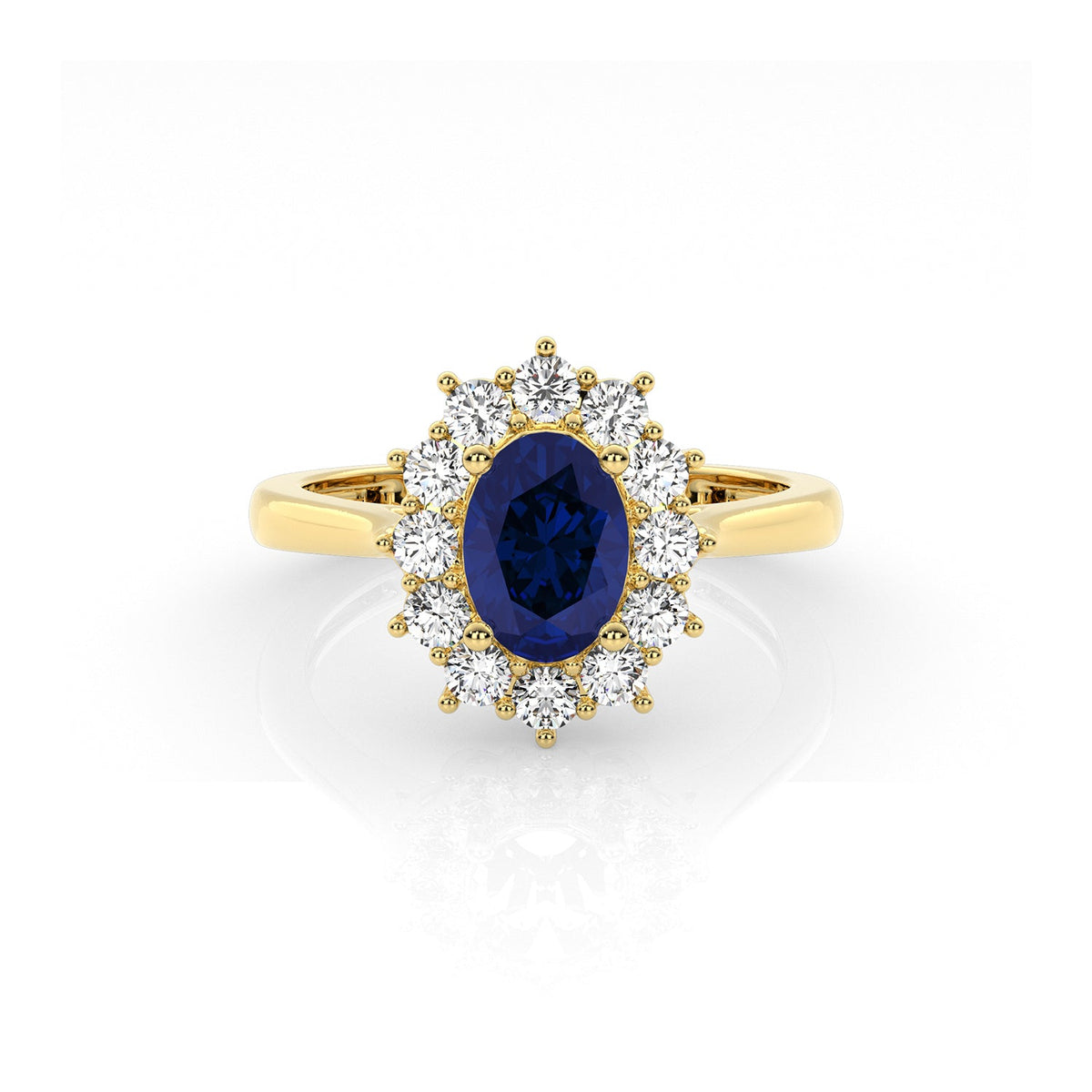 9ct Yellow Gold Lab Blue Sapphire and Diamond Ring