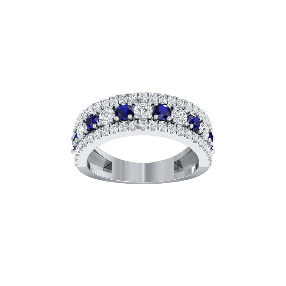 9ct White Gold Lab Blue Sapphire and Diamond Ring