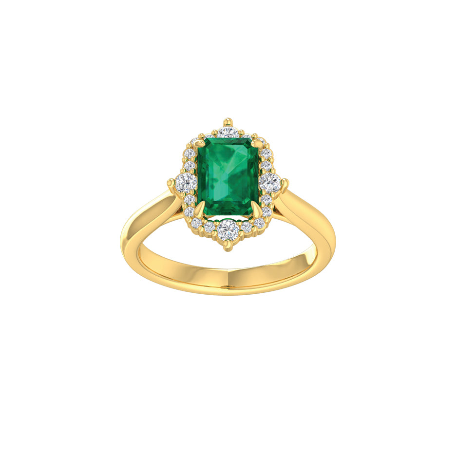 9ct Yellow Gold Lab Emerald and Diamond Ring