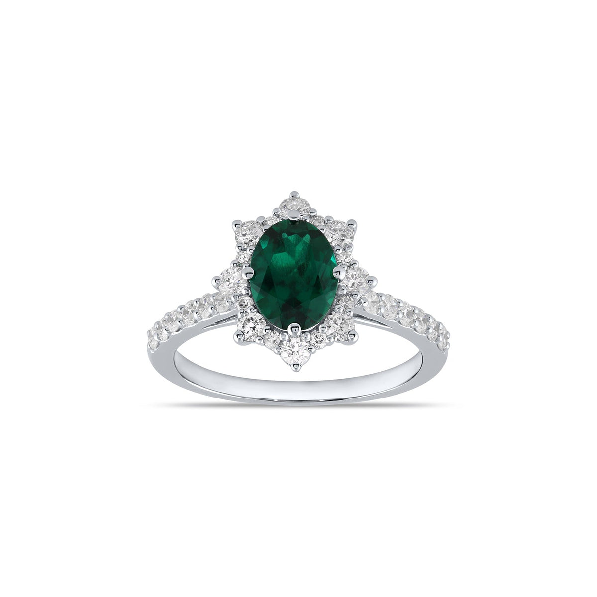 9ct White Gold Lab Emerald and Diamond Ring