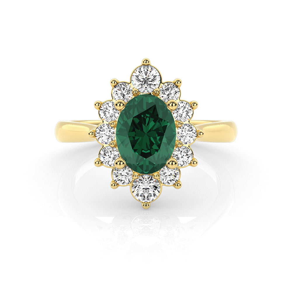 9ct Yellow Gold Lab Emerald and Diamond Ring