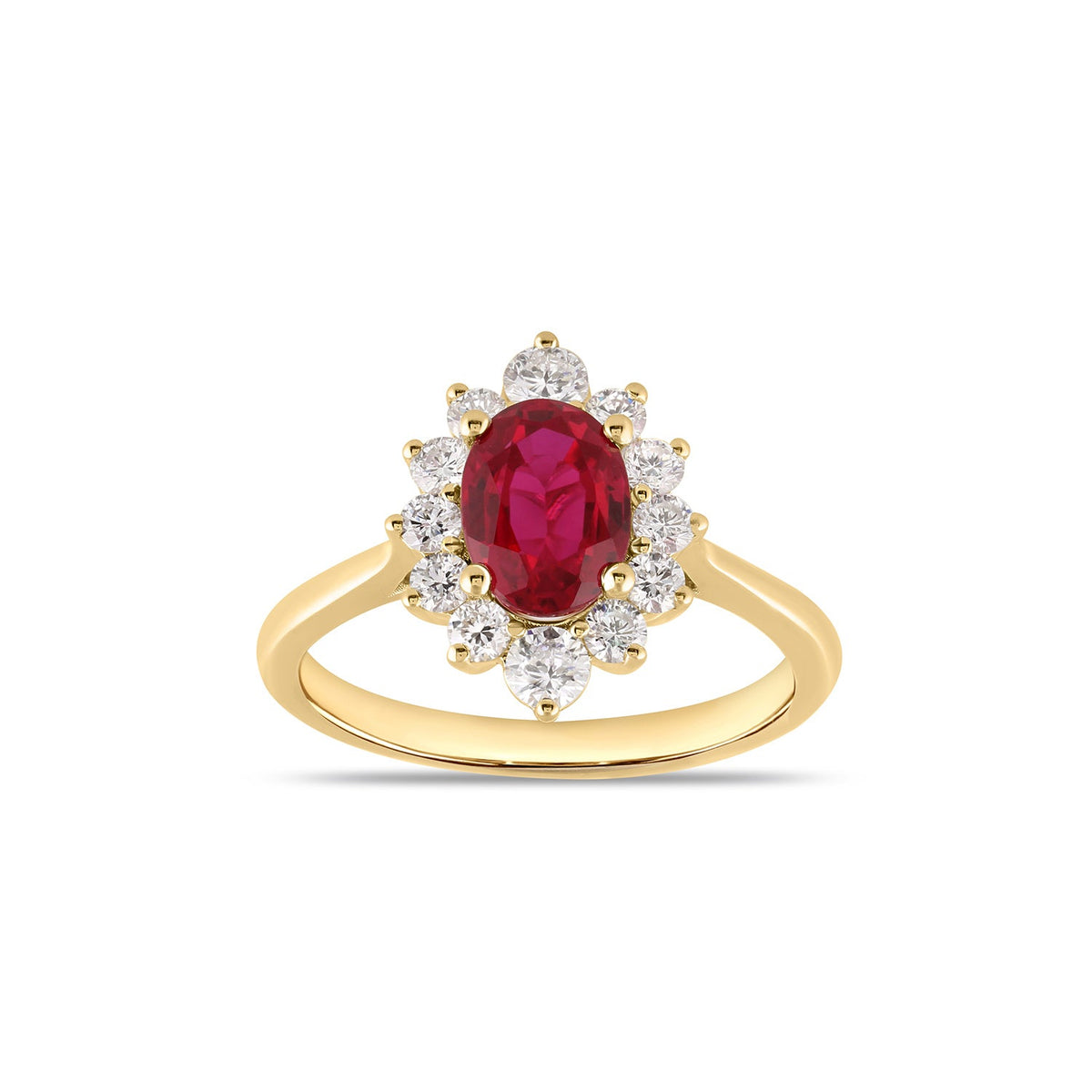 9ct Yellow Gold Lab Ruby and Diamond Ring