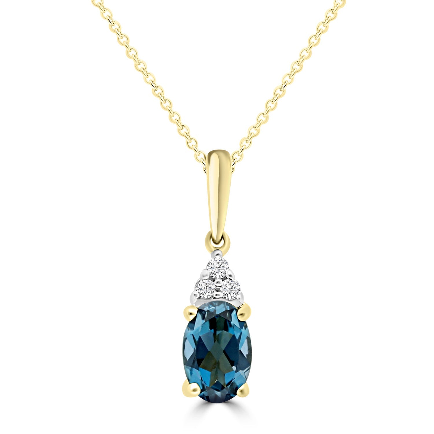 0.02ct HI I1 Diamond & Blue Topaz Necklace 45cm in 9ct Yellow Gold